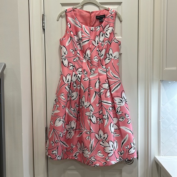 Jessica Howard Peach Abstract Floral Pleated Office All Occasion Dress sz. 6 - Picture 1 of 14